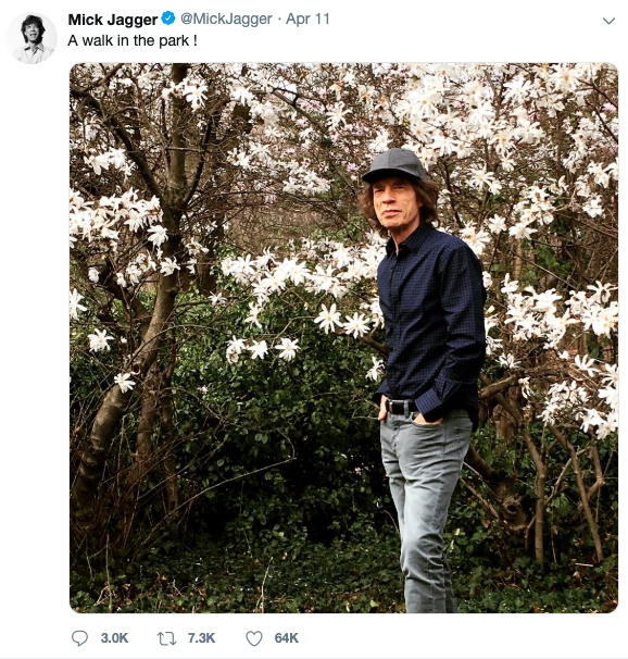 Twitter Post of Mick Jagger Walking in Central Park