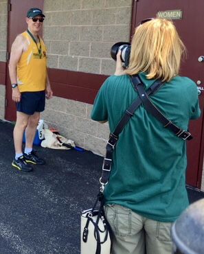 Heart valve surgery patient posing for picture after running a race