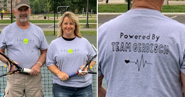 Team Gerdisch t-shirts made by patients playing tennis