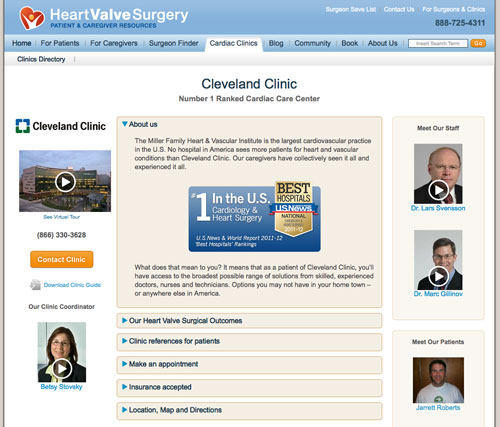 Screenshot Of Cleveland Clinic Heart Valve Clinic Microsite