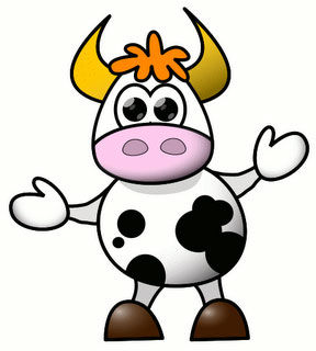 Animated cow standing up with arms open