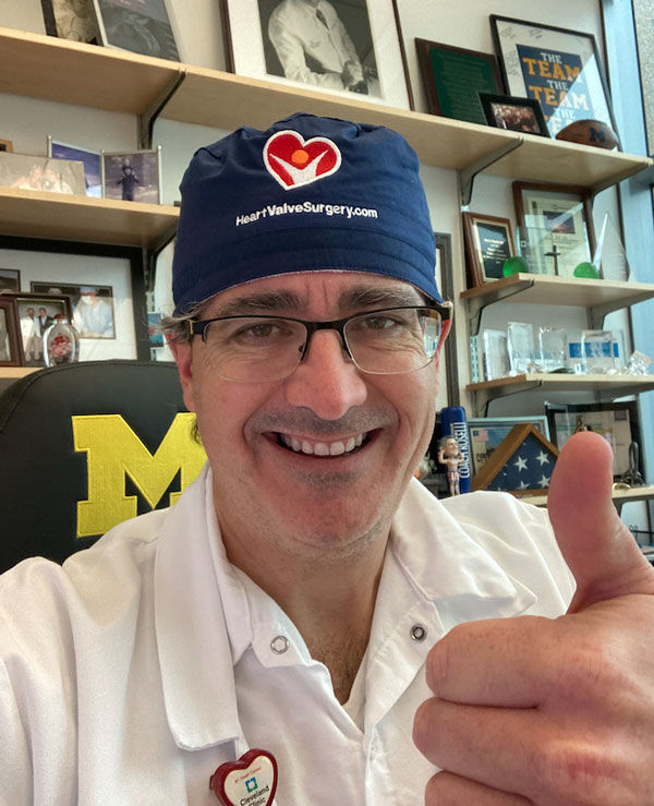 Dr. Eric Roselli wearing HeartValveSurgery.com scrub cap