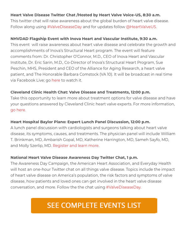Events list for Valve Disease Day