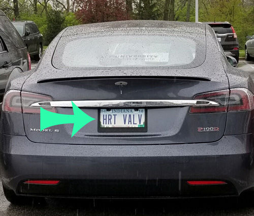 HRT VALV license plate on Tesla car