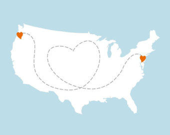 United States map with hearts