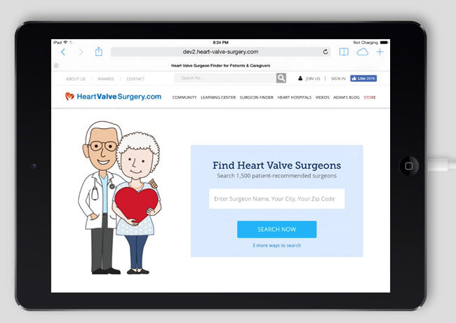 Tablet display of the Heart Valve Surgeon Finder
