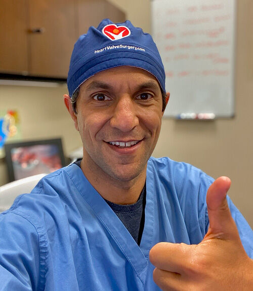 Dr. Ismail El-Hamamsy wearing HeartValveSurgery.com scrub cap