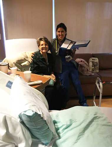 Open heart surgery patient in hospital with nurse