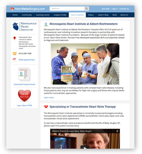 Minneapolis Heart Institute Launches Heart Valve Microsite