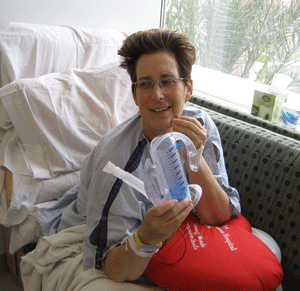 Patient, Joanne Harris, Using The Incentive Spriometer After Heart Bypass Surgery