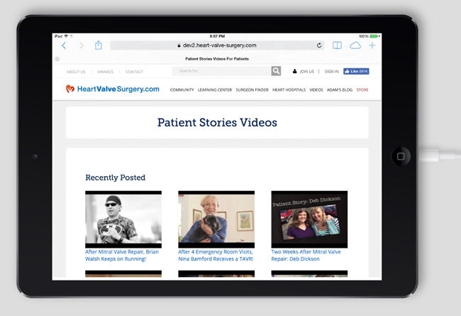 Patient success story video section at heartvalvesurgery.com