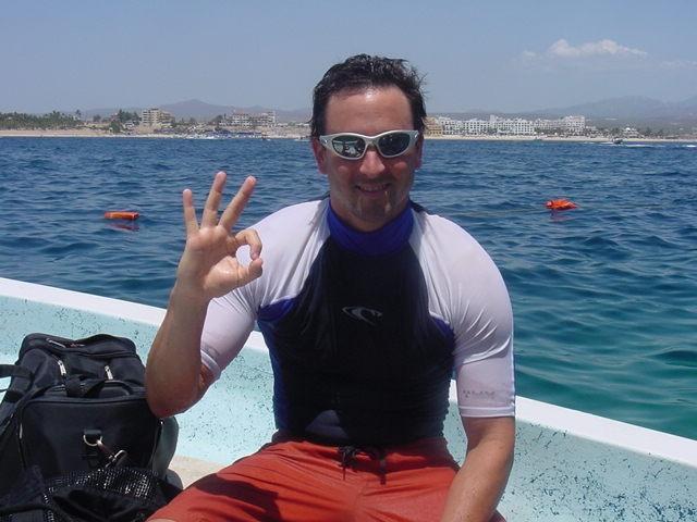 Adam Pick, heart valve patient, getting ready to Scuba dive in Mexico