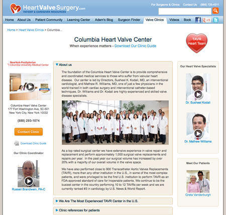 Columbia Heart Valve Center Microsite