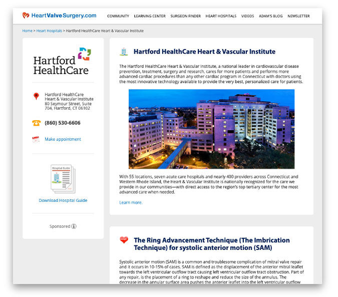 Micrositio sobre válvulas cardíacas de Hartford HealthCare