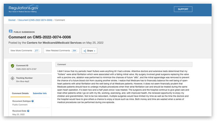 Patient Comment - Medicare Reimbursement for Surgical Ablation