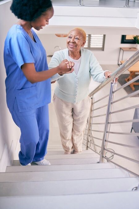 Heart Surgery Patient Walking Up Stairs