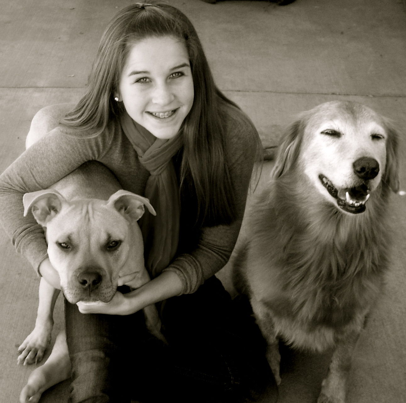 My daughter, Carly, with Henry and Dixie